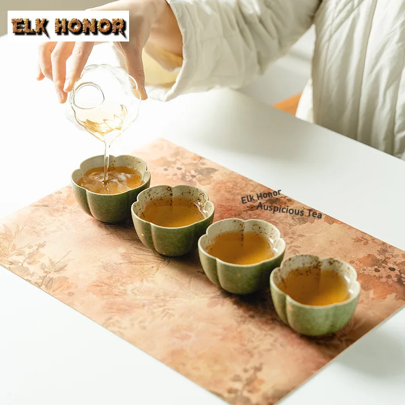 4pc/set Green Orange Gold Sprinkled Teacup Retro Tea Bowl Tea Pair Tea-tasting Fragrance Cup Chazhan Master Cups Teaware 80ml