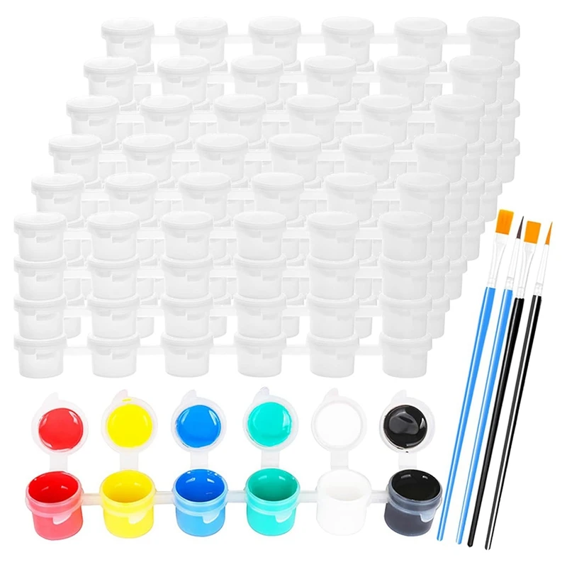 

240 Pcs Paint Cups With Paint Brush, 3Ml/2.8G Plastic Paint Storage Containers With Lids For Classroom, School Art