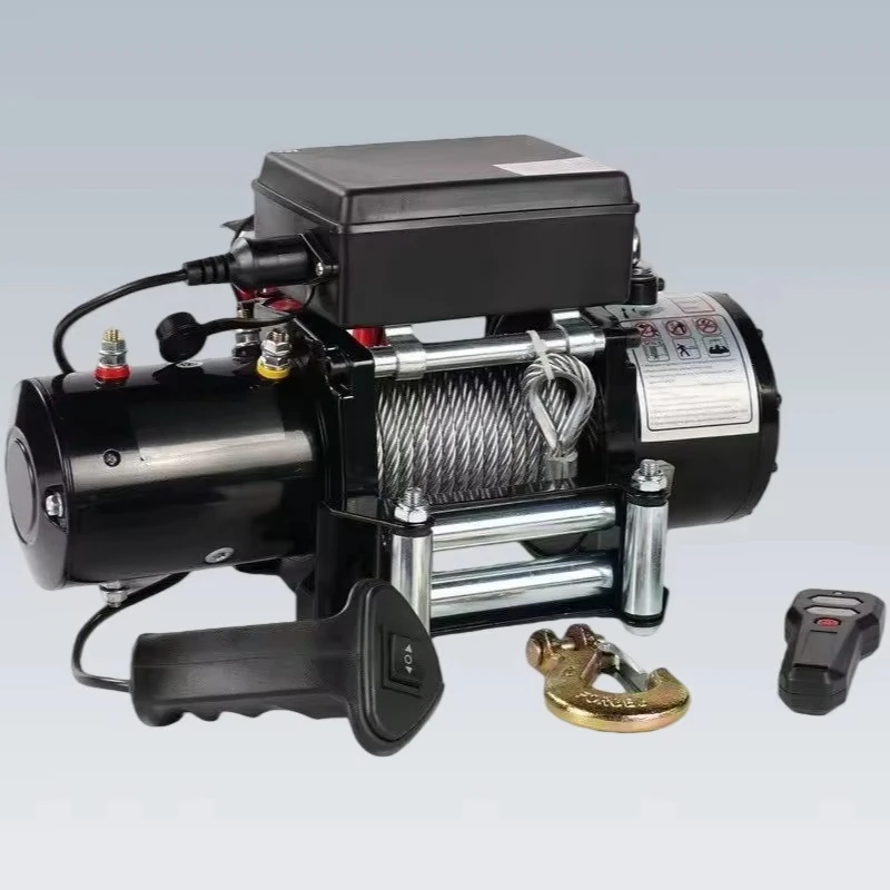 1 Ton Hydraulic Electric Winch Truck Winch 12V 24V Wireless Option 4WD Off-Road Portable Marine Steel Rope Nylon Handle