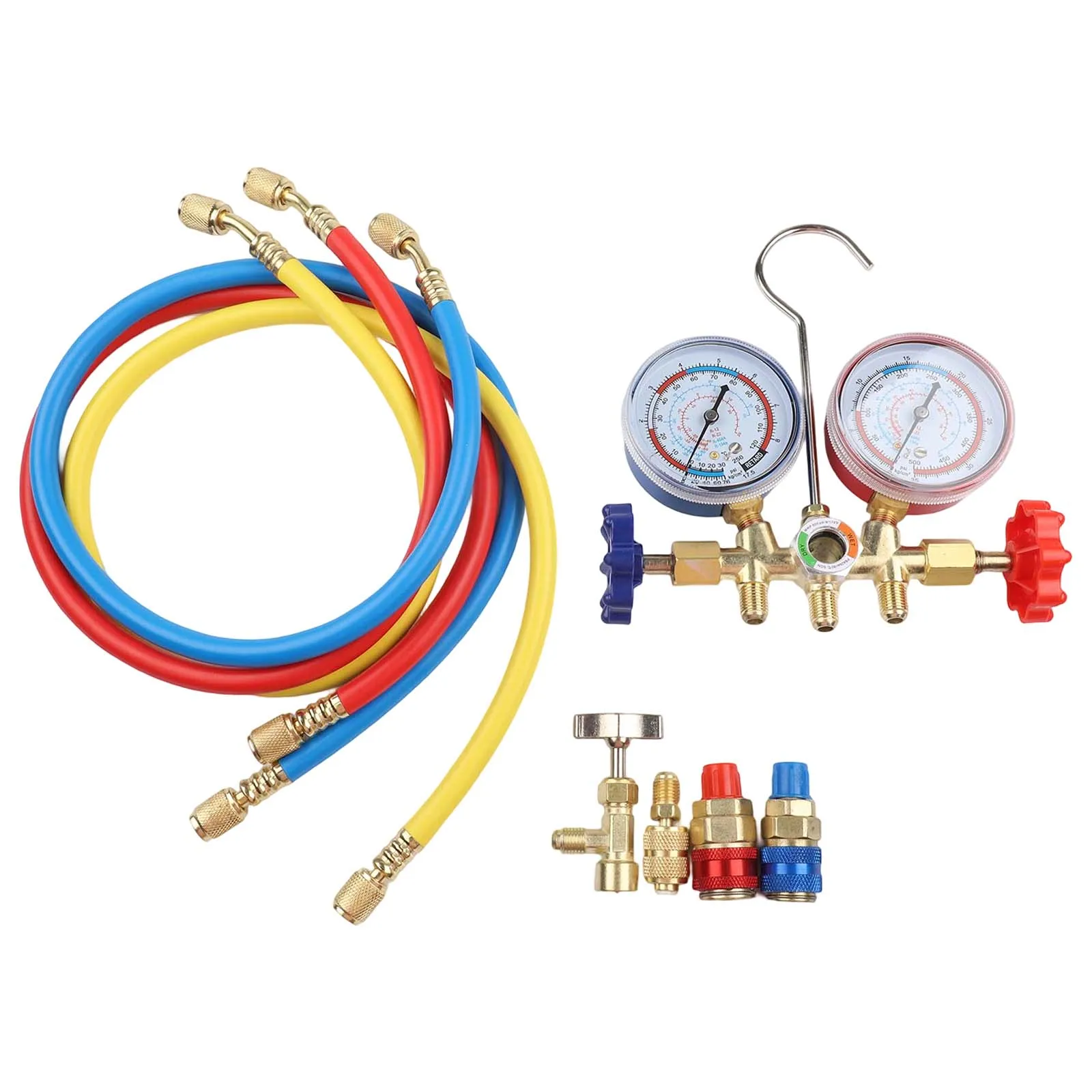 

Complete Manifold Gauge Kit for Automotive and Domestic Air Conditioning R12 R22 R404A R134A Pressure Readings