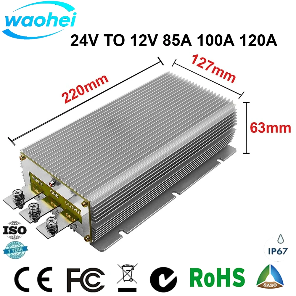 

24V to 12V 85A 100A 120A Step Down DC DC Voltage Converter High Power 24V-12V Buck Module 1440W Car Solar Power Supply CE RoHS