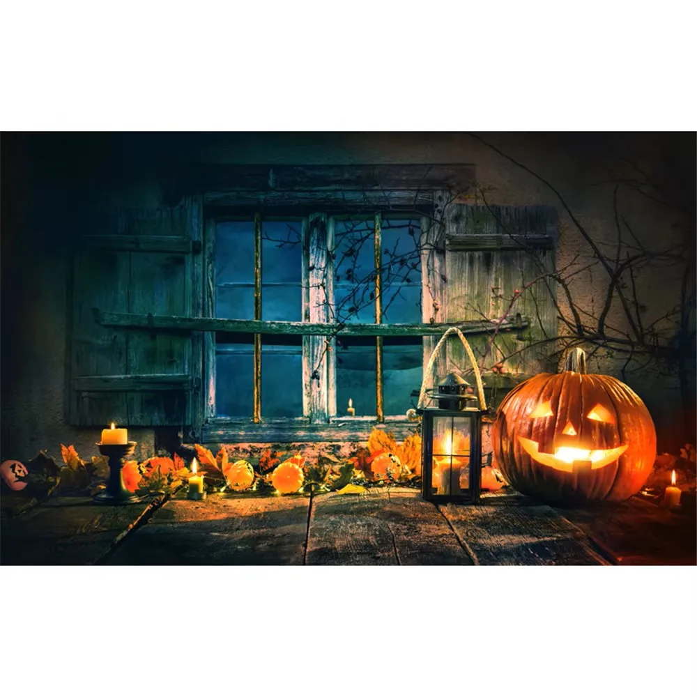 Cymbozin Old Wooden Window Backdrops Halloween Photography Printed Pumpkin Lantern Baby Kids Children Photo Studio Backgrounds