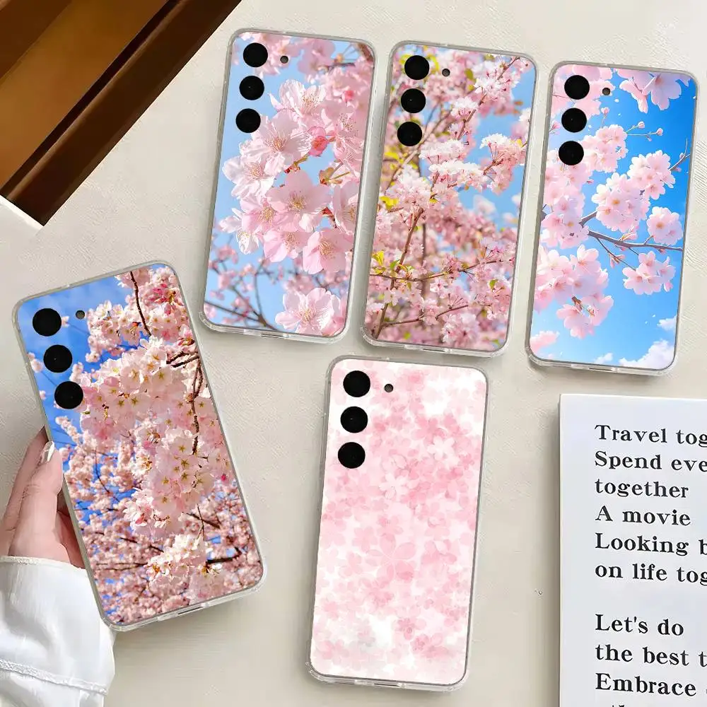 

Pink Sakura Phone Case For Samsung Galaxy Transparent Cover A52 A12 A51 S21 Edge S22ULTRA S23 S24 S20LITE Plus Ultra