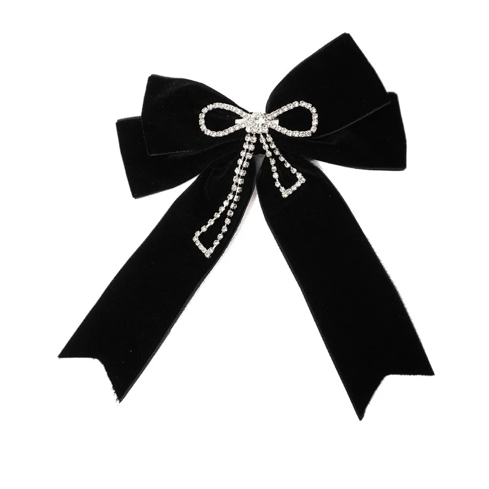 

Черная мемориальная черная лента, брошь с бантом, бархатная винтажная брошь со стразами и кристаллами, ювелирные изделия, галстук-бабочка, украшение для шеи, булавка для женщин