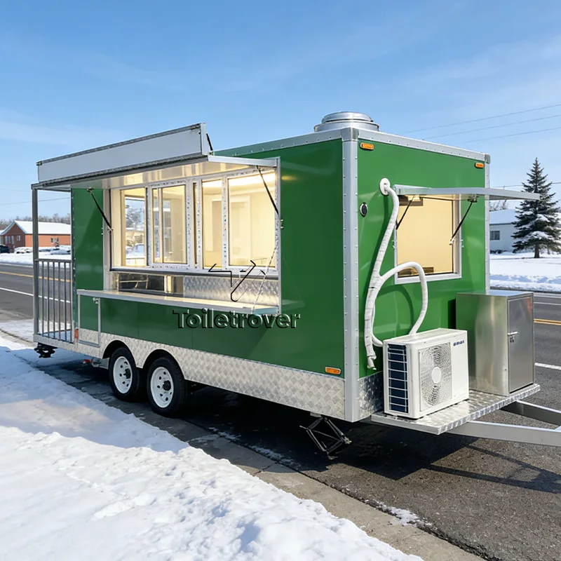 Street Food Trailer Commercial Concession Catering Equipment Mobile Food Truck Trailer with Kitchen for Downtown Food Courts