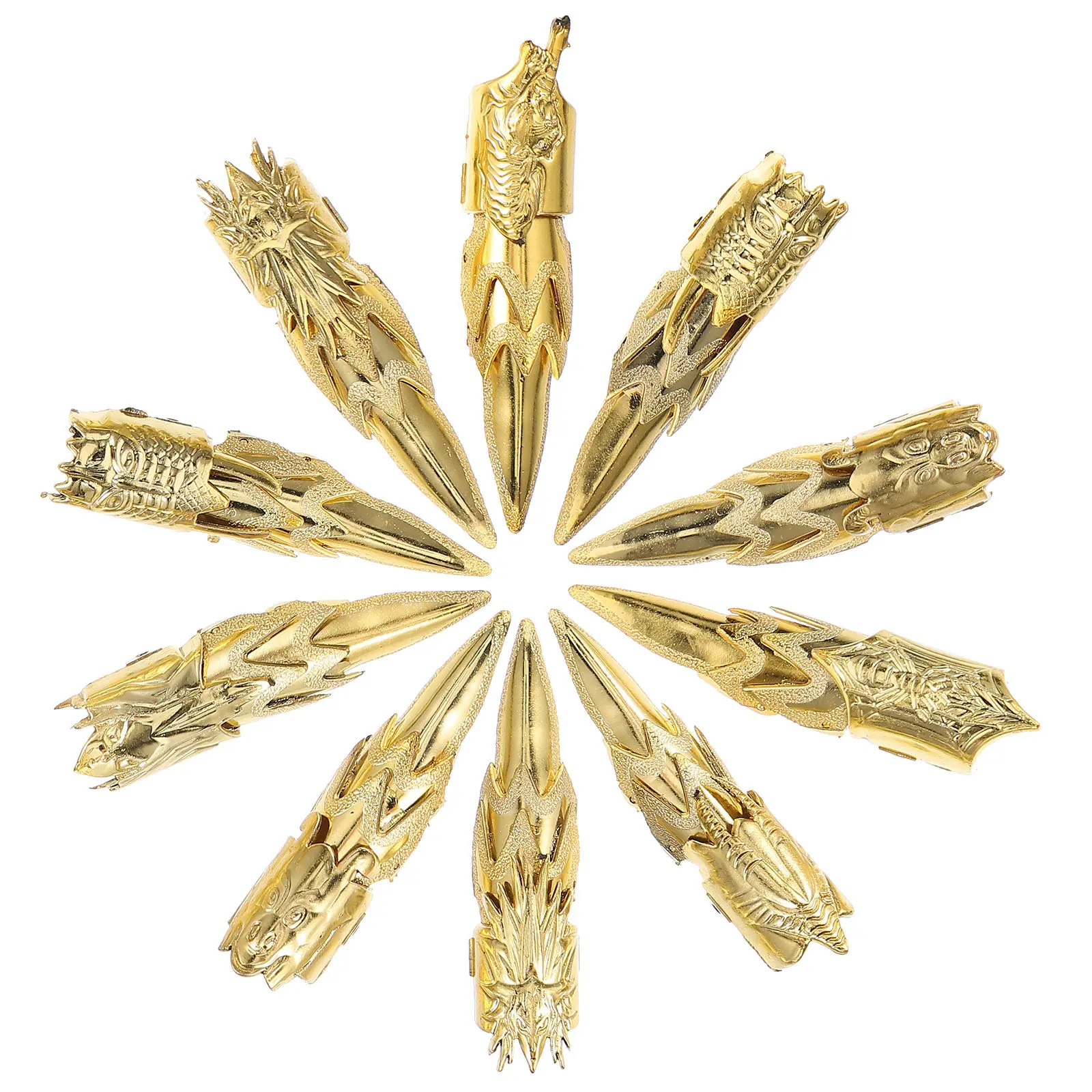 

10 шт. железных напальчников в виде петухов с загадочными драконьими узорами, нетоксичные, из ПП, гипоаллергенные, в крутом рокерском стиле, для костюма на Хэллоуин