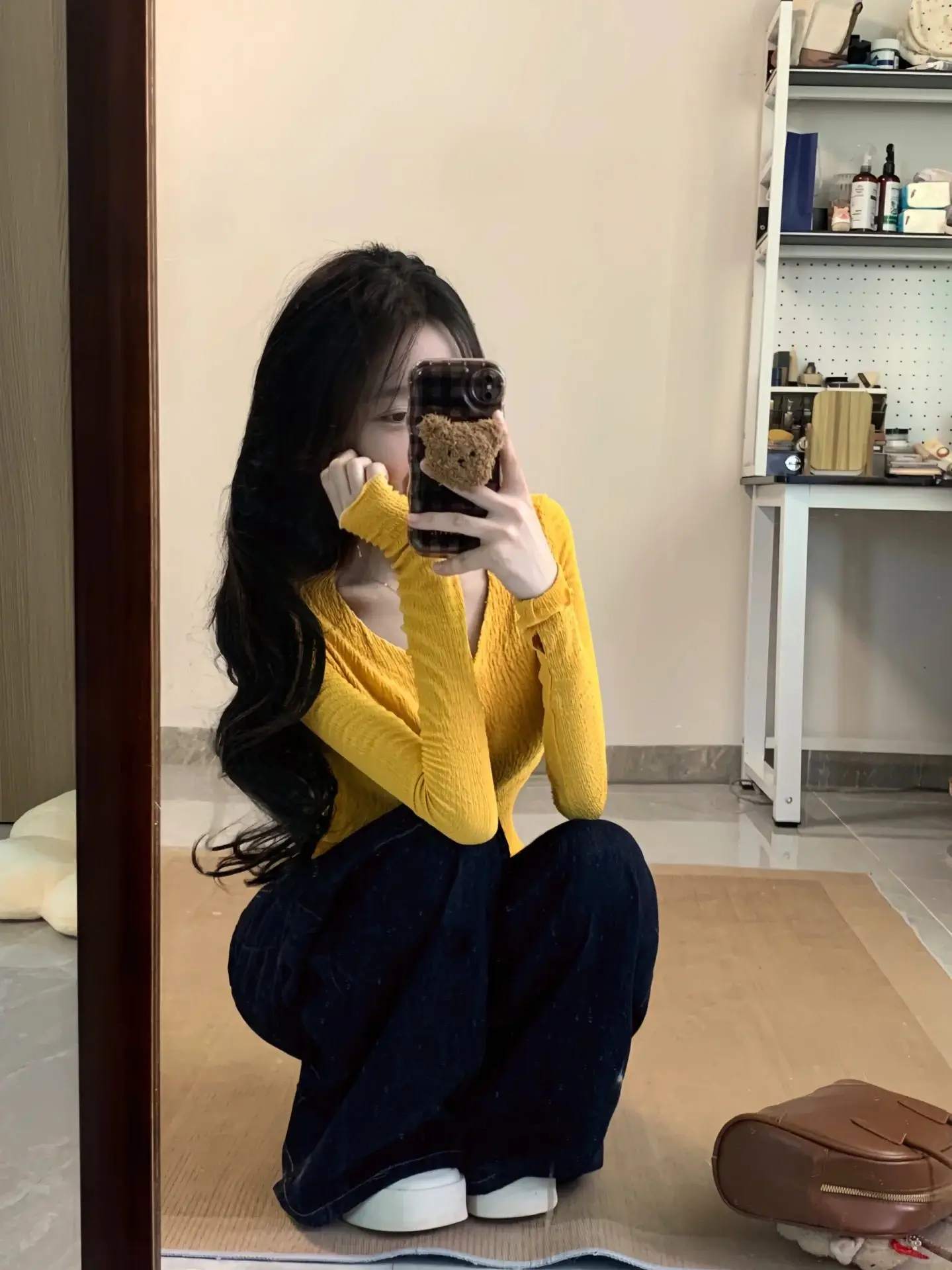 

Желтый вязаный кардиган для женщин, на раннюю осень, асимметричный, с утягивающим эффектом на талии, корейский стиль, для повседневной носки