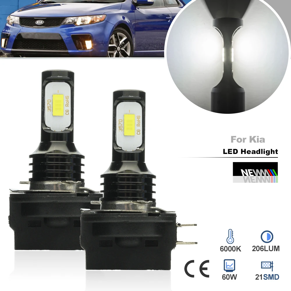 2x For Kia Forte Koup 2009-2016 Forte Optima/ Optima Hybrid Amanti Borrego Led H11B PGJY19-2 Low Beam Headlight Bulb Replacement