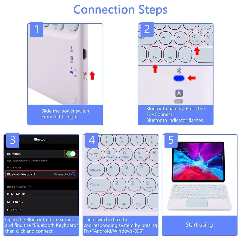 لوحة مفاتيح بلوتوث لاسلكية مع لوحة لمس لجهاز iPad 11th 2025 11 بوصة A16 Air 13 11 M3 Pro IOS Android Windows Tablet Keyboard