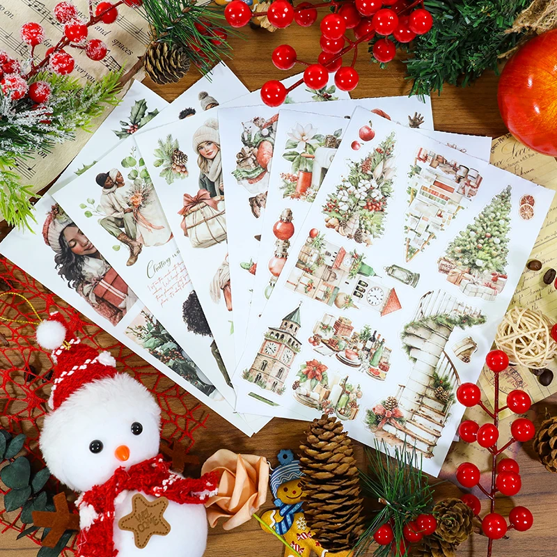 

20 Sheets/book Vintage Winter Snow Character Flower Landscape Sticker Book Creative DIY Journal Material Collage Stationery