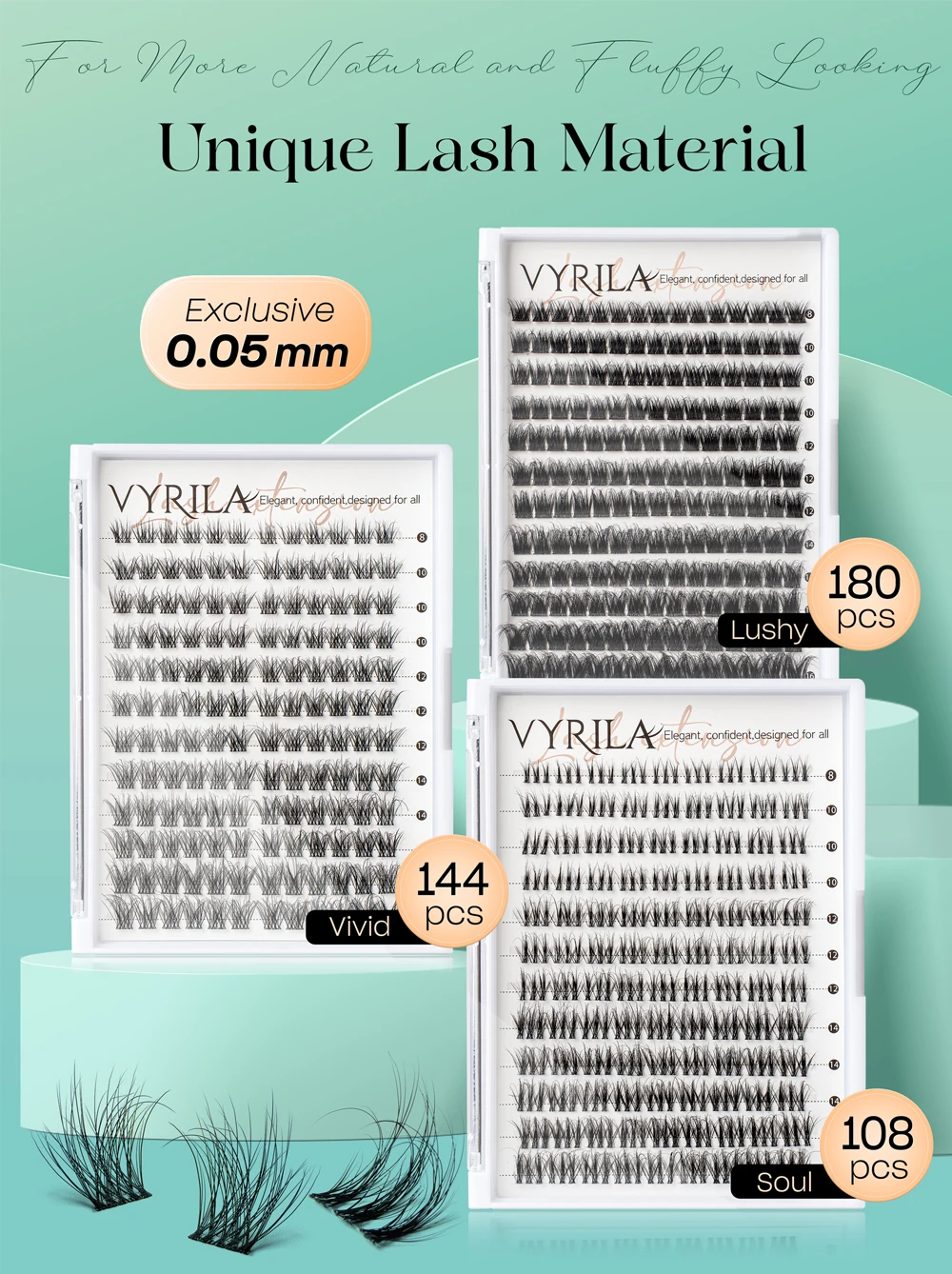 Wimperncluster, 0,05 mm, einzelne Wimpern, 3D-Wispy-Wimpernverlängerung, 0,1 mm, superdünnes Band, wiederverwendbare natürliche Wimpern, 8–16 Mischung – Detail 2