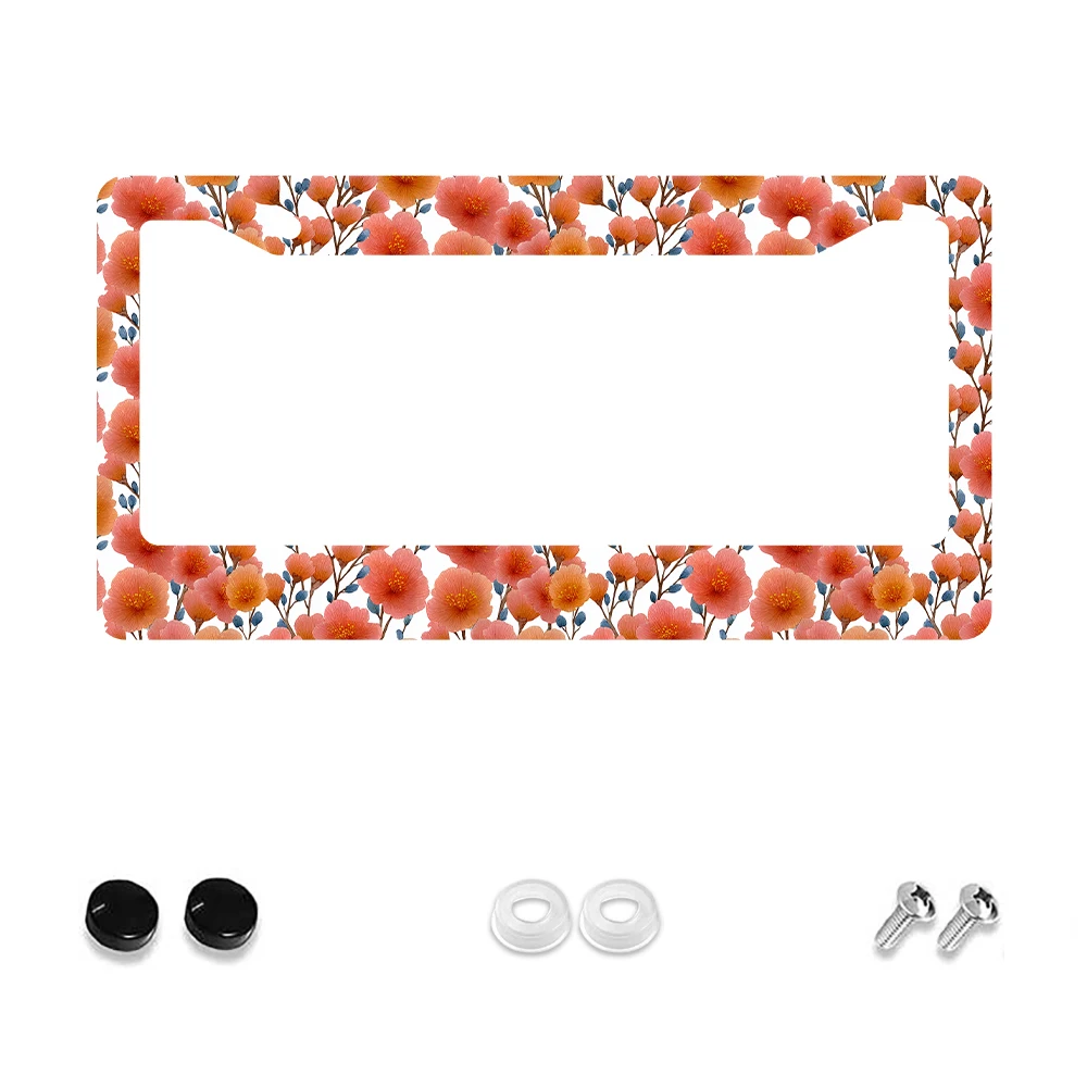 

1 шт. розовый цветочный узор, рамка номерного знака с 2 отверстиями, алюминиевый материал, 6x12 дюймов с набором винтажных украшений автомобиля, подарок Ame