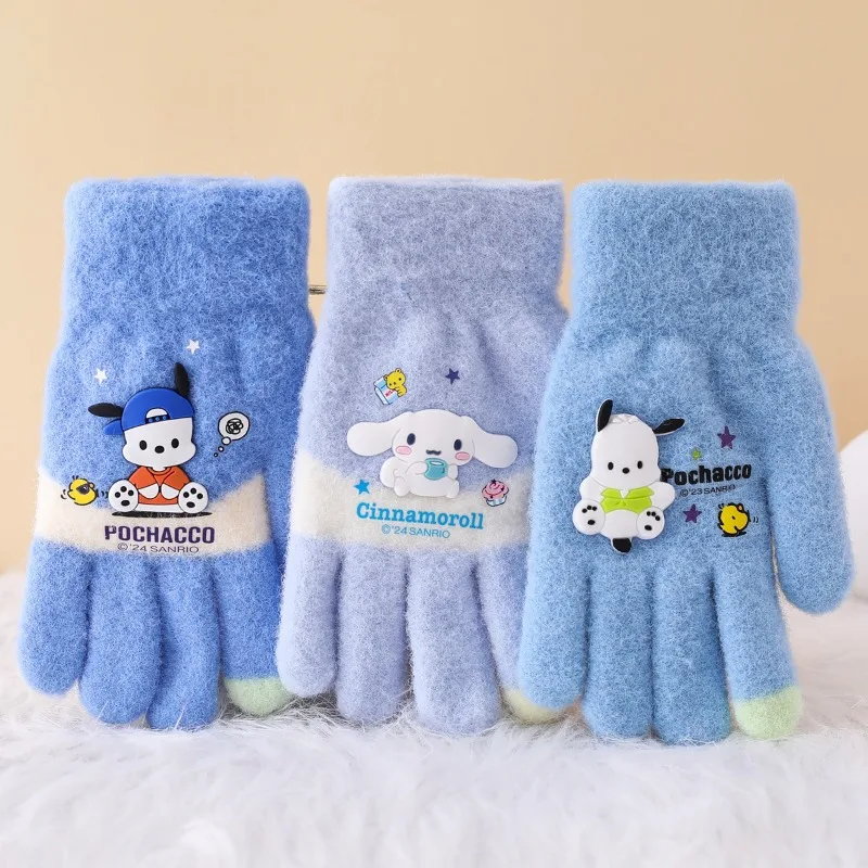 

Sanrio Kuromi My Kawaii Children Five-Finger Gloves Kawaii Cinnamoroll Anime Winter Warm Knitted Wool Mittens Tide Gift for Kids