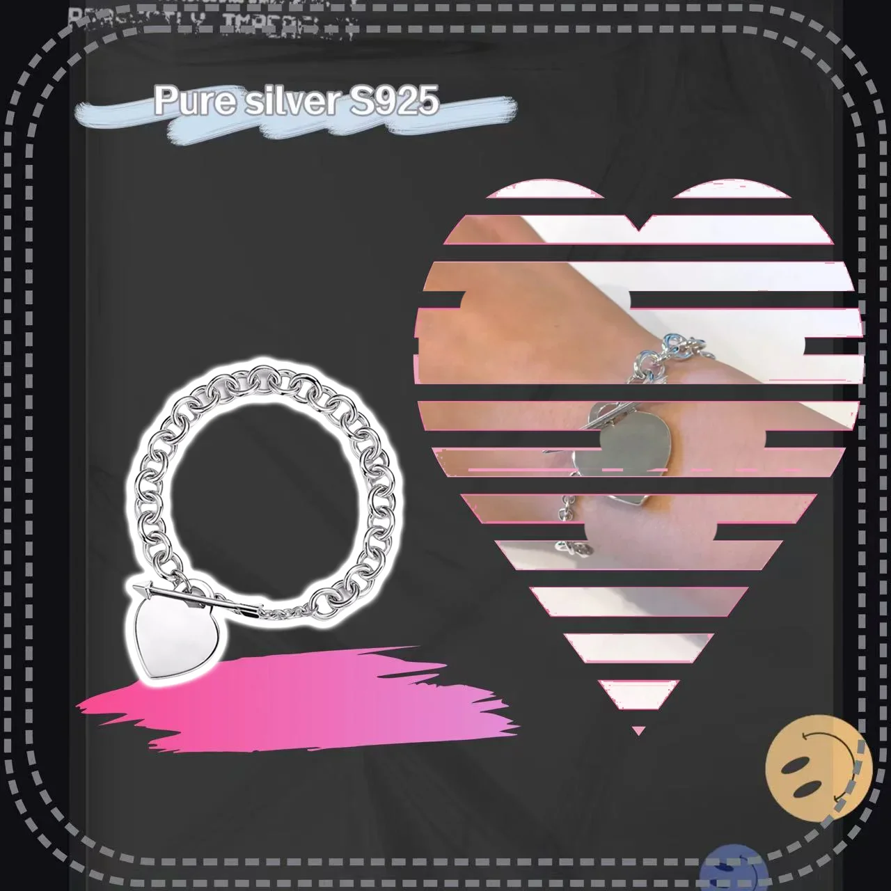 

Pure silver S925 T home style women's jewelry, American heart-shaped piercing arrow smooth fashion bracelet, give to friends