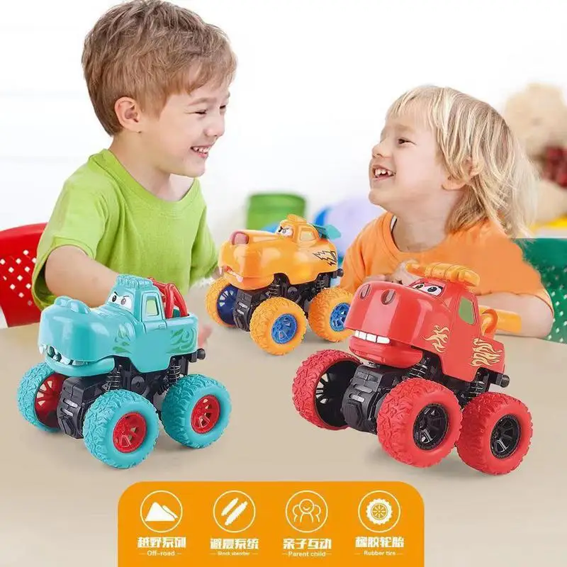 Cartoon Toys-Ensemble de jouets de voiture à dos côtelé pour enfants, mini camion animalier, véhicules infectieux, jeux pour tout-petits, cadeaux pour garçons et filles