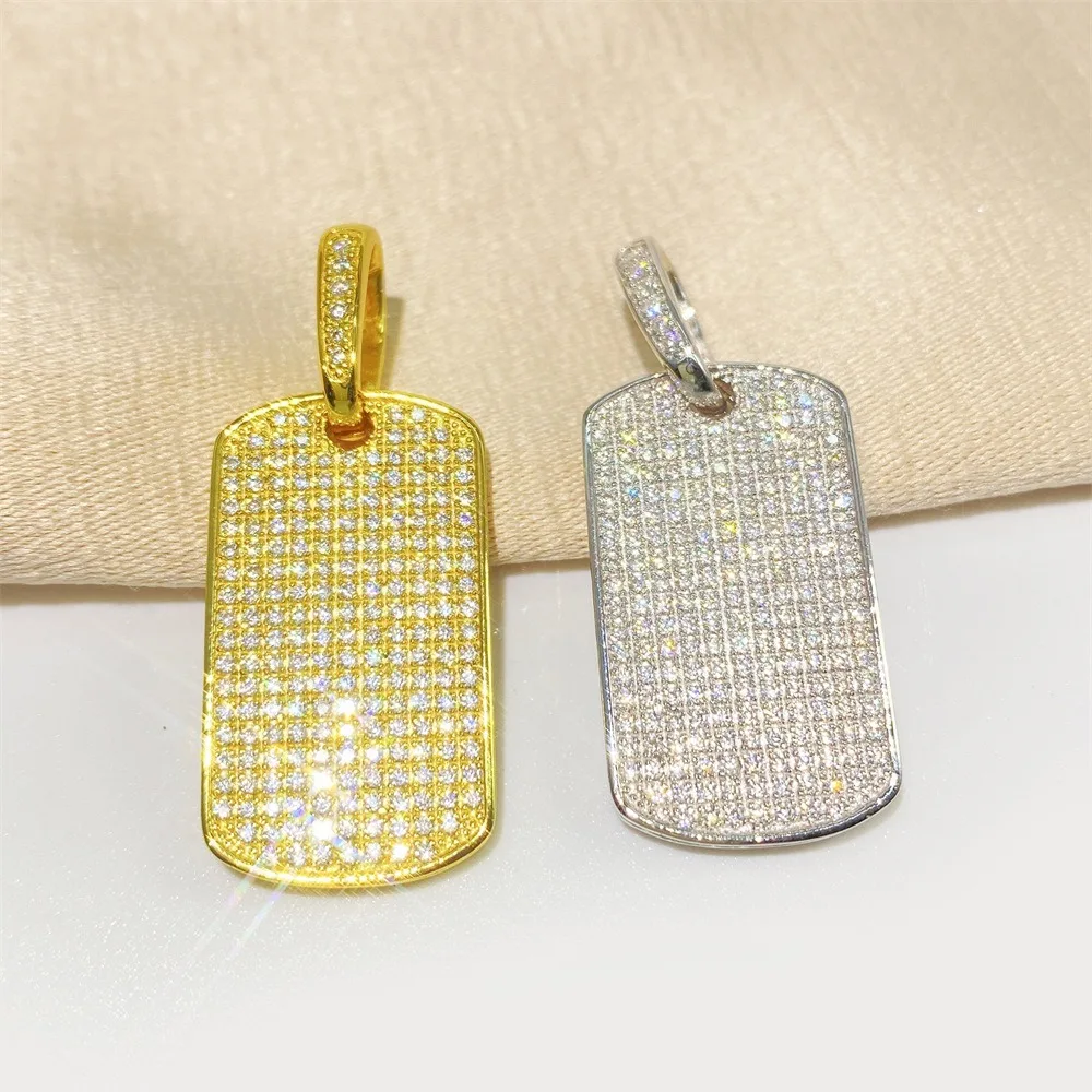 

925 Silver Iced Moissanite Dog Tag Pendant Hiphop Rock Men Jewelry Bling Diamond Charm Pendant Necklaces Pass Tester with Gra