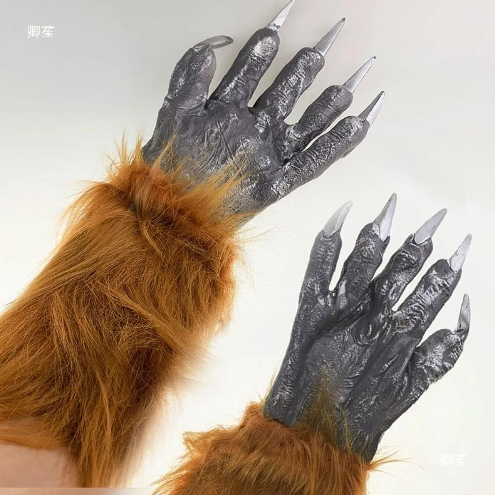 Creative Vinyl Halloween Cosplay Gloves Waterproof Terrifying Werewolf Simulated Gloves Bloody Plush Makeup Party Props Women