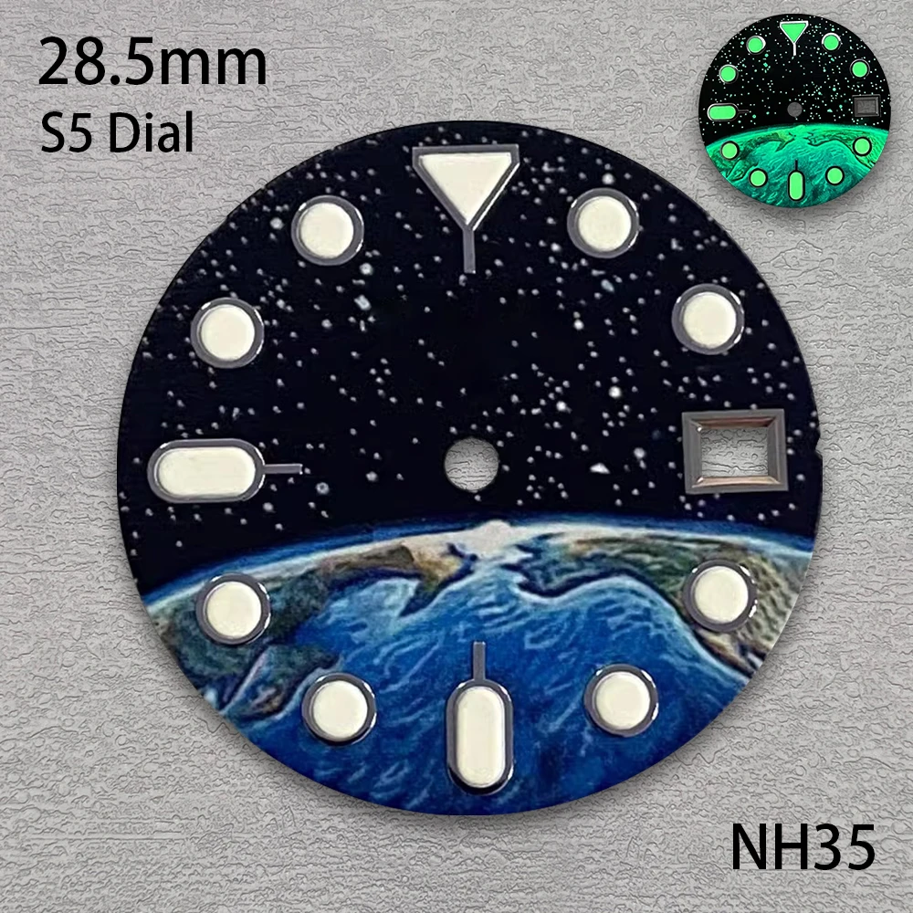 28.5mm S5 Logo Camouflage Dial Suitable For NH35/NH36/4R36 Movement Green Luminous Dual Calendar Watch Modification Accessories