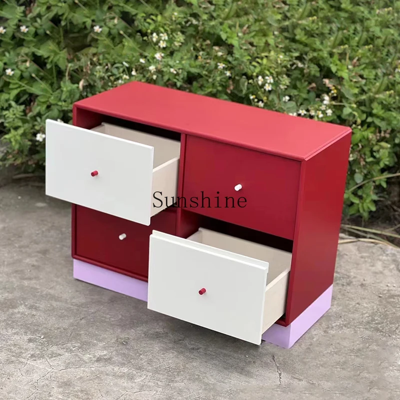 Contrasting color four-bucket bedroom bedside storage side cabinet custom furniture simple and modern