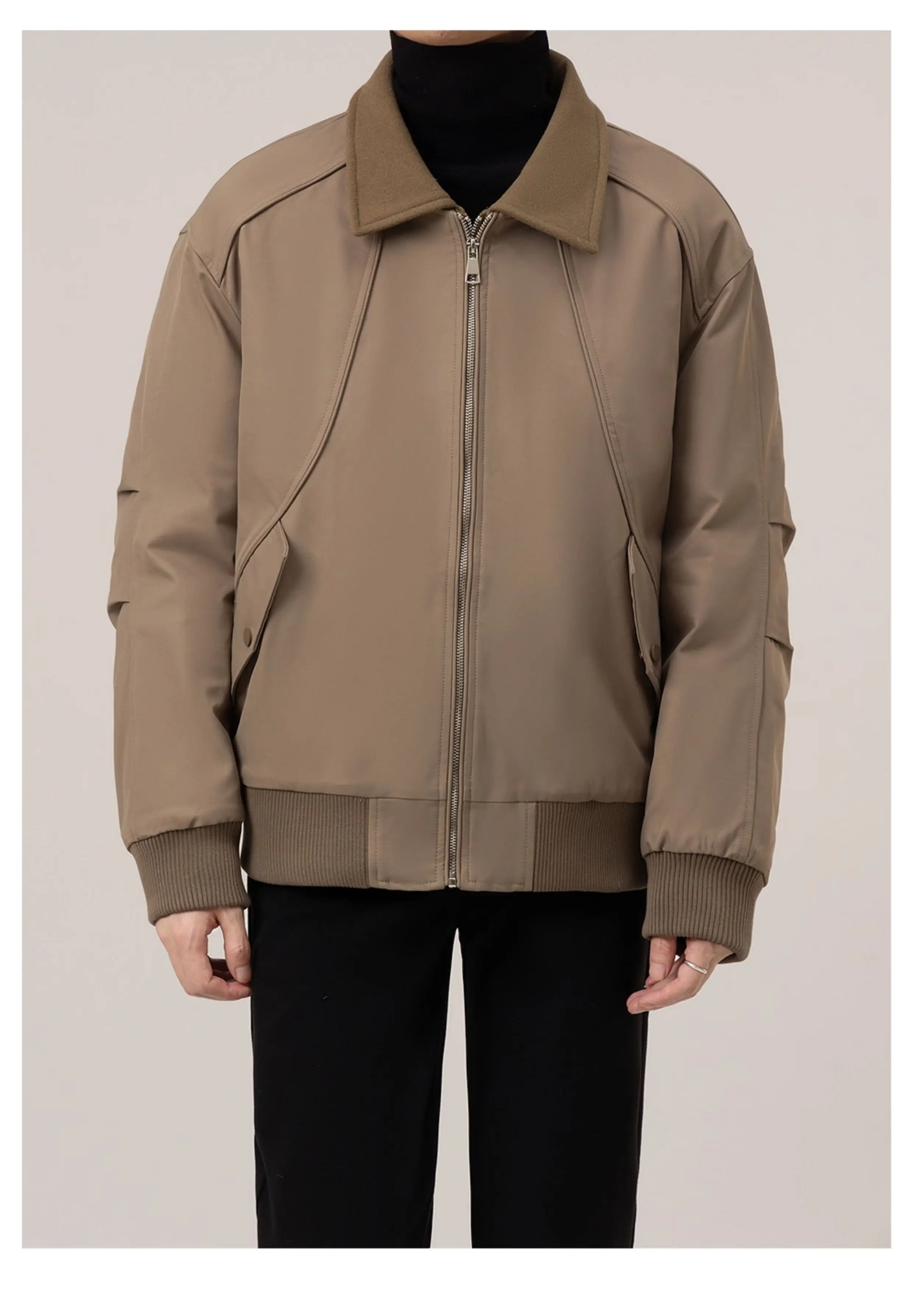 2025 Winter New Commuting Style Fake Two-Piece Splicing High-End Black Jacket Men's Casual Warm Khaki Down Jacket Coat