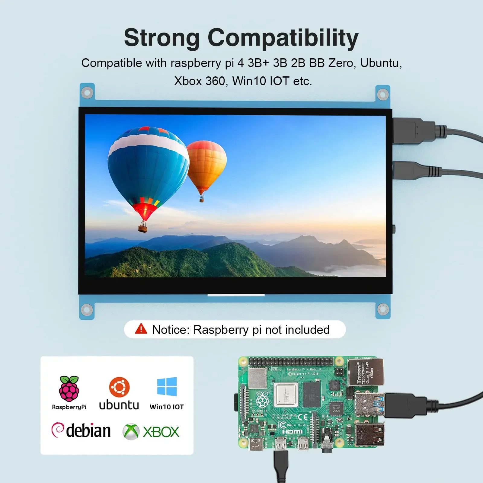 شاشة Raspberry Pi 7 بوصة 4/3/B+ 1024x600 محرك لوحة لمس سعوية مجانية شاشة HDMI صغيرة بدون حافظة لهاتف Win 10/8/7