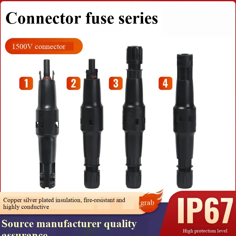 IP67 1500VDC solar fuse connector, detachable type, 10A 15A 20A 25A 30A, 10*85mm, straight-in fuse, photovoltaic solar fuse hold
