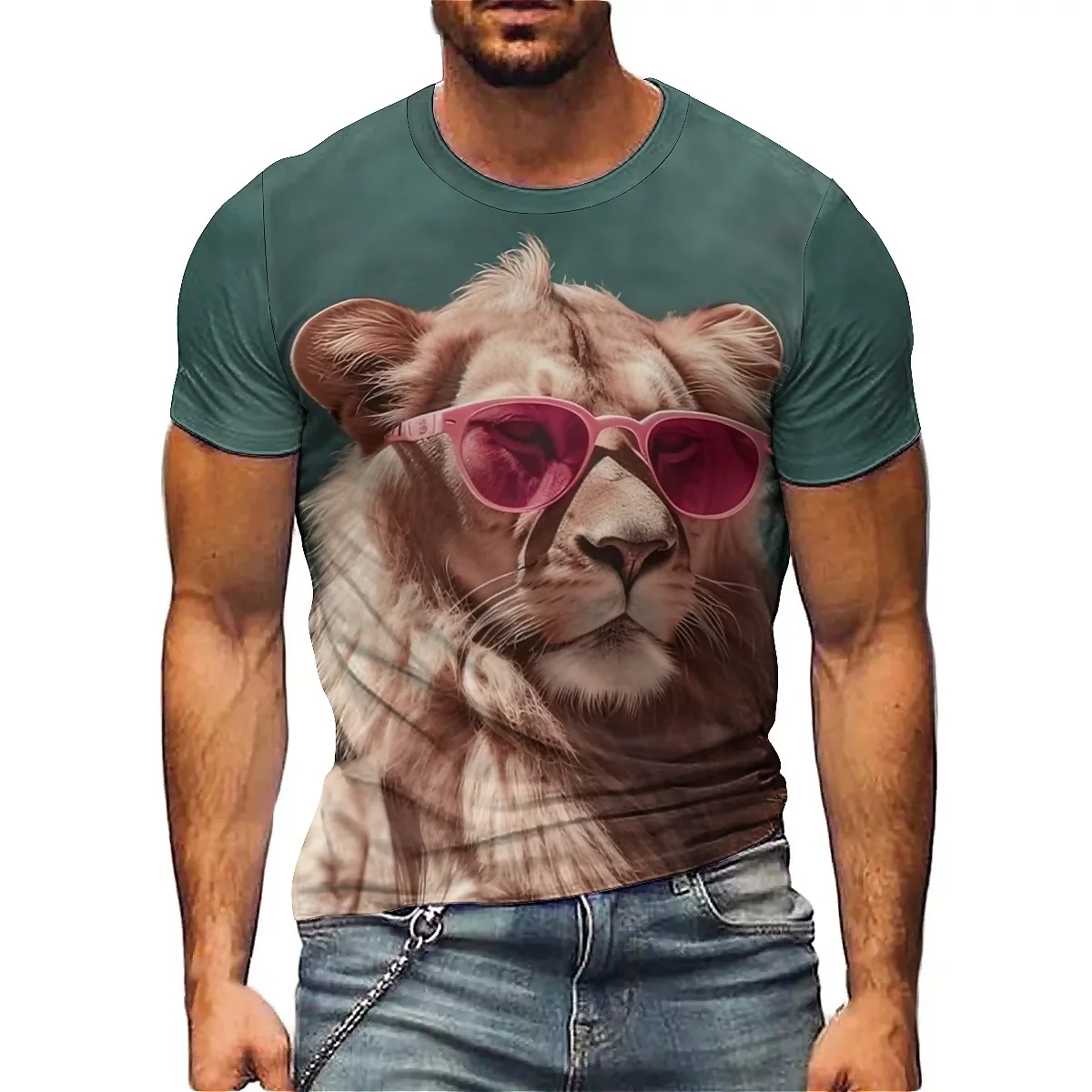 Novel summer outdoor wear, men's 3D printed short-sleeved T-shirts are lightweight and breathable, featuring polyester fabric
