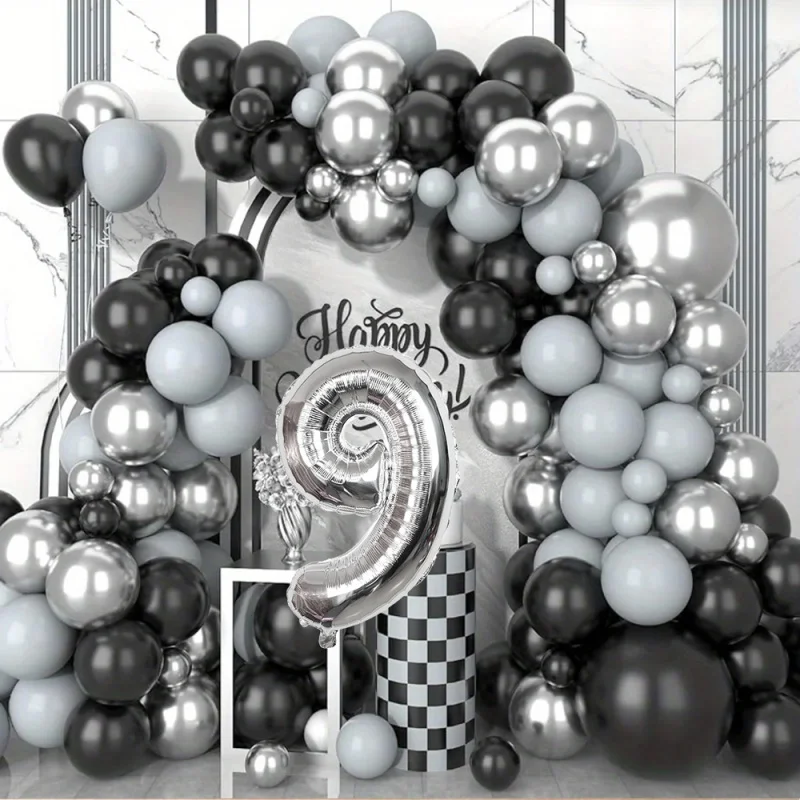 

Carnival Ball Balloon Chain With Silver Balloon Numbers That Can be Changed Birthday Party Background Halloween Decoration Props