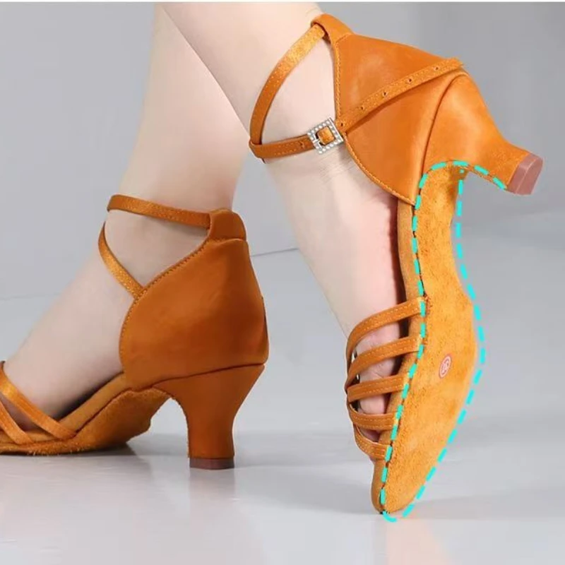 Professional Heel 7cm/5cm Satin Without Knot Salsa Tango Ballroom Latin Dance Shoes Woman Zapatos De Baile Latino Mujer