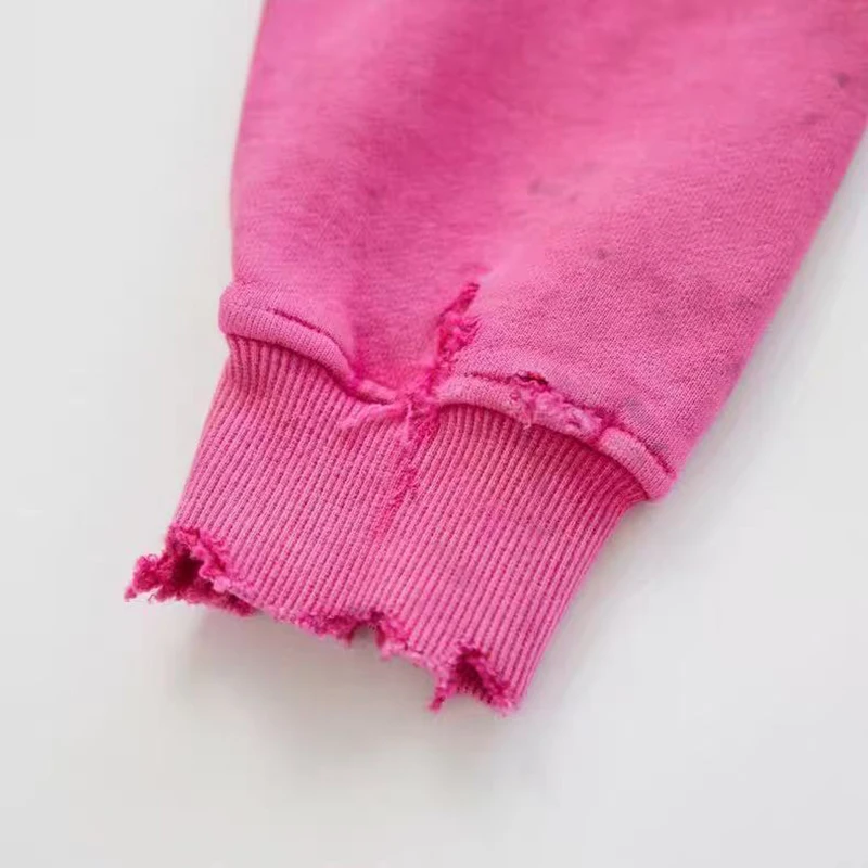 Good Quality 25ss Washed Distress SSSAINT Red Long Sleeve T-Shirt Print  Fashion Men Women Cotton Vintage Wear Holes Style