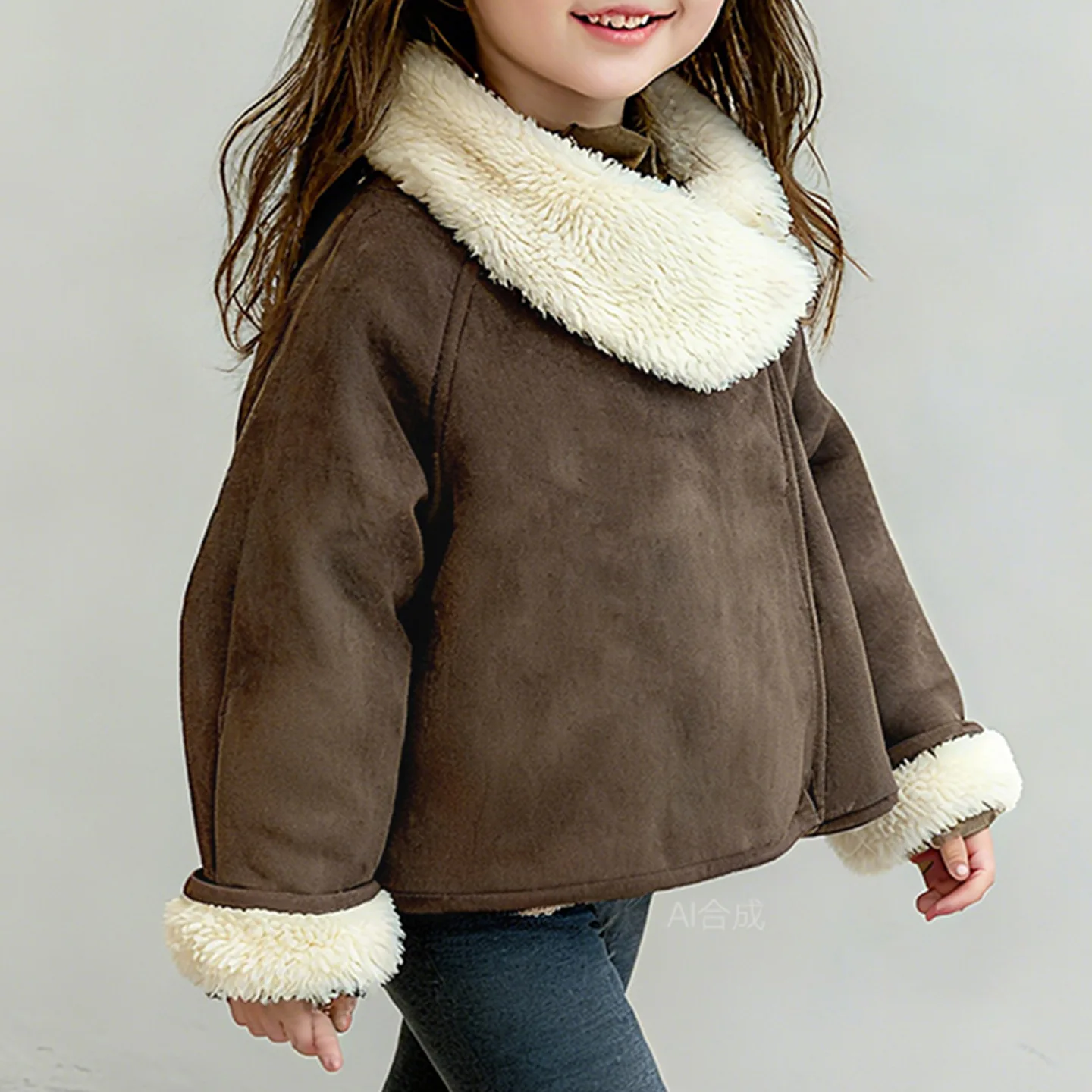 

Infant Baby Girls Woolen Jacket Winter Fold Over Collar Plus Fleece Toddler Girls Suede Coat Kids Girls Integrate Outerwear Coat