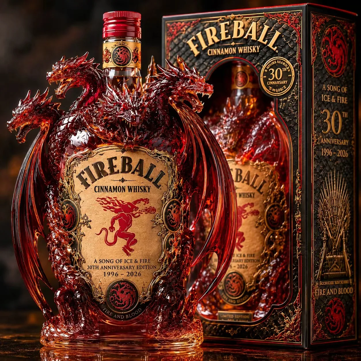 Red Multi-head Dragon Glass Whiskey Decanter Fireball Cinnamon Whisky Decorative Liquor Bottle Home Bar Ornament Novelty