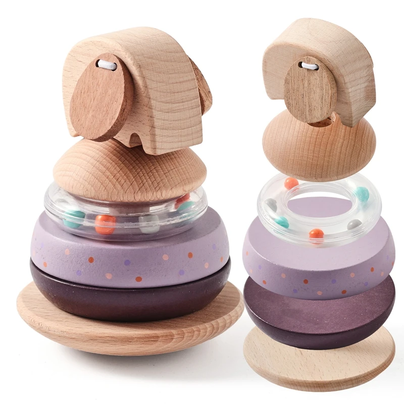 Baby Wooden Montessori Toy Newborn Finger Fine Movement Stacking Game Food Grade Teether Rattle Toy Kid‘s Balance Toy Baby Gift