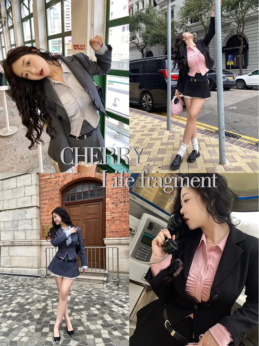 

Sweet Cherry ort Waist-Cinching Fro Coat Sle Jaet plus Size Pre-Waed Denim Spring Summer Casual Women's Jaet