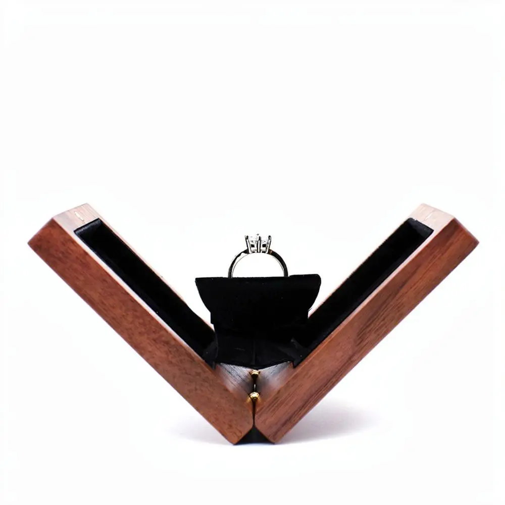 Rotating Jewelry Box Walnut Wood Ring Holder For Wedding Proposal Engagement Ceremony Minimalist Wood Storage Case