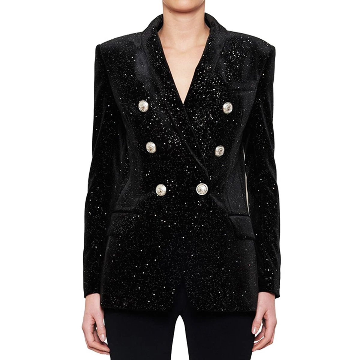 

Quality Spot Hot 2024 Spring And Autumn New Women's Suit Starry Sky Sequins Silver Buckle Waist Velvet Blazer