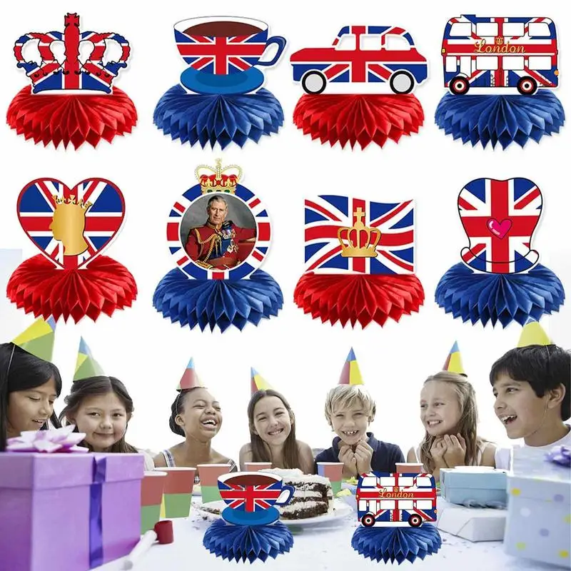 Coronation Charles III Decorations Charles III Coronation Honeycomb Ornament 8Pcs British Flag Party Supplies King Of England