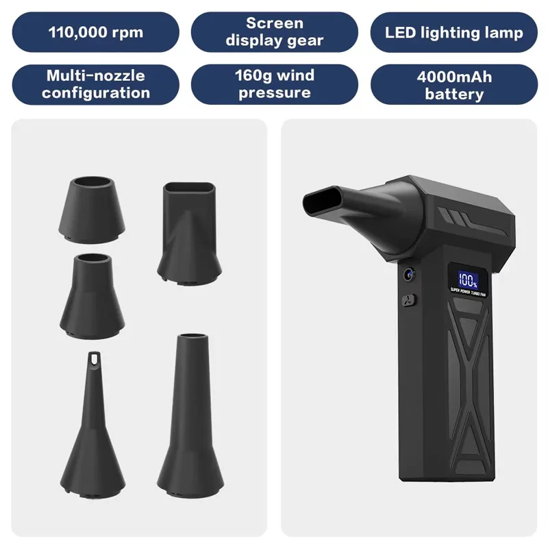 

Handheld Portable Rechargeable Digital LED Display 4 Speed ​​Adjustable Turbo Blower Battery Cordless For Car/Computer Keyboard