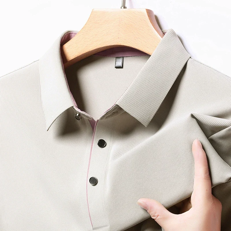 

New Men's Business Casual Long Sleeved Shirt Solid Color Polo Shirt Fashionable Breathable Comfortable Versatile Top