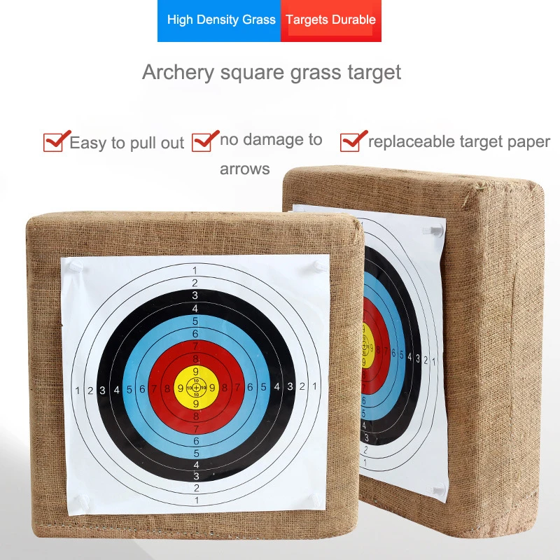 Archery Target Grass Square Target For Backyard - 20inch Bow Archery and Arrows Block Straw Target For Compound Recurve Bow Shoo