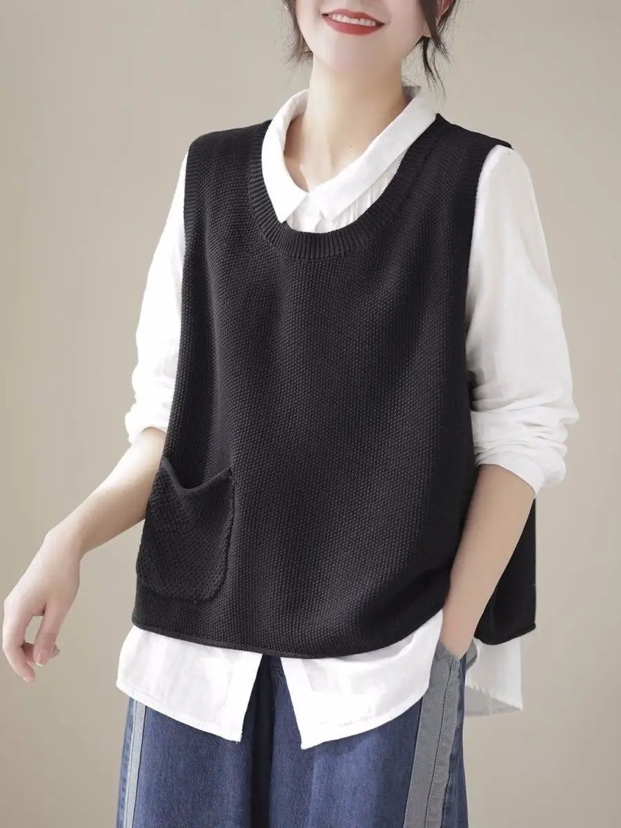 loose-knitted-vest-women's-outerwear-autumn-2025-new-style-slimming-versatile-shoulder-pad-korean-version-hooded-pocket-handk