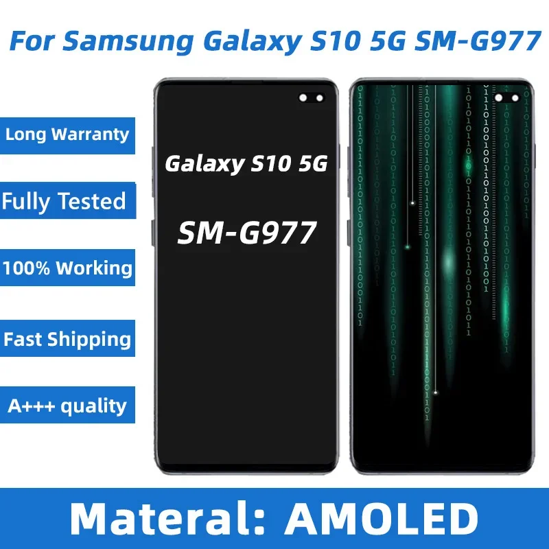 Super AMOLED LCD Display for Samsung Galaxy S10 5G, Touch Screen Digitizer, Replacement Panel, 100% Well, G977, G977F, G977U