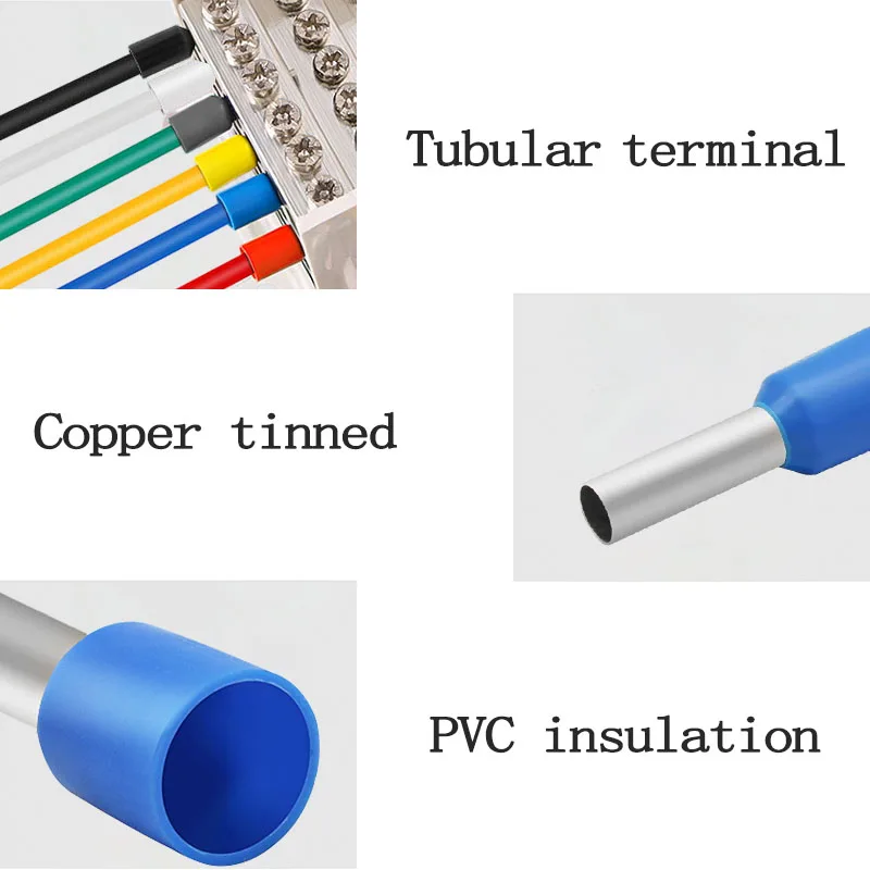 100PCS Tubular Crimp Terminals Electrical Wire Cable Ferrules Connectors E0508 E7508 E1008 E1508 E2508 E4009 E6012 Ring Sleeve