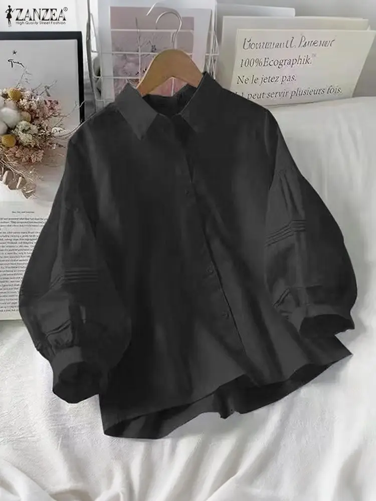 Women Fashion Blouses ZANZEA Lantern Long Sleeve Autumn Tops Lapel Elegant Office Lady Shirts Casual Female Blusas Streetwear