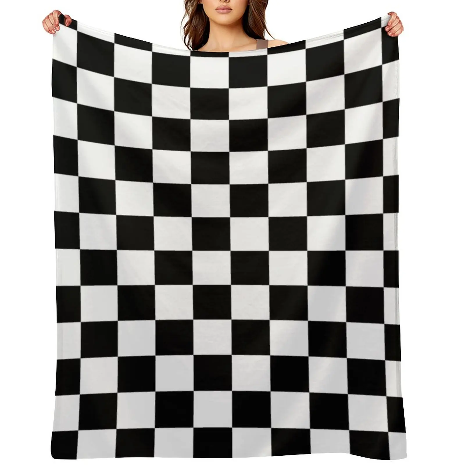 

Black and White Squares - Checkered Flag Throw Blanket Nap Plaid on the sofa Comforter Extra Large Throw Blankets
