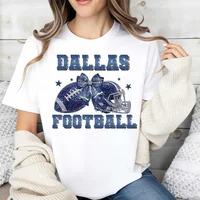 Dallas Football Glitter Helmet And Ball Bow Print T-Shirt, NFL Team Spirit Fan Apparel, Casual Game Day Wear 2