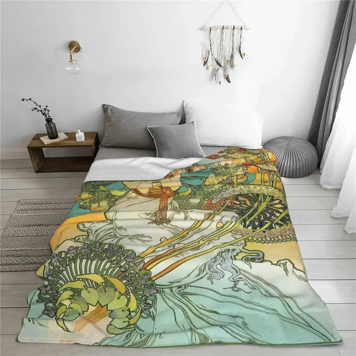 Alphonse Mucha Blanket Coral Fleece Plush Ablum Diary Warm Throw Blanket for Home Couch Bedroom Quilt