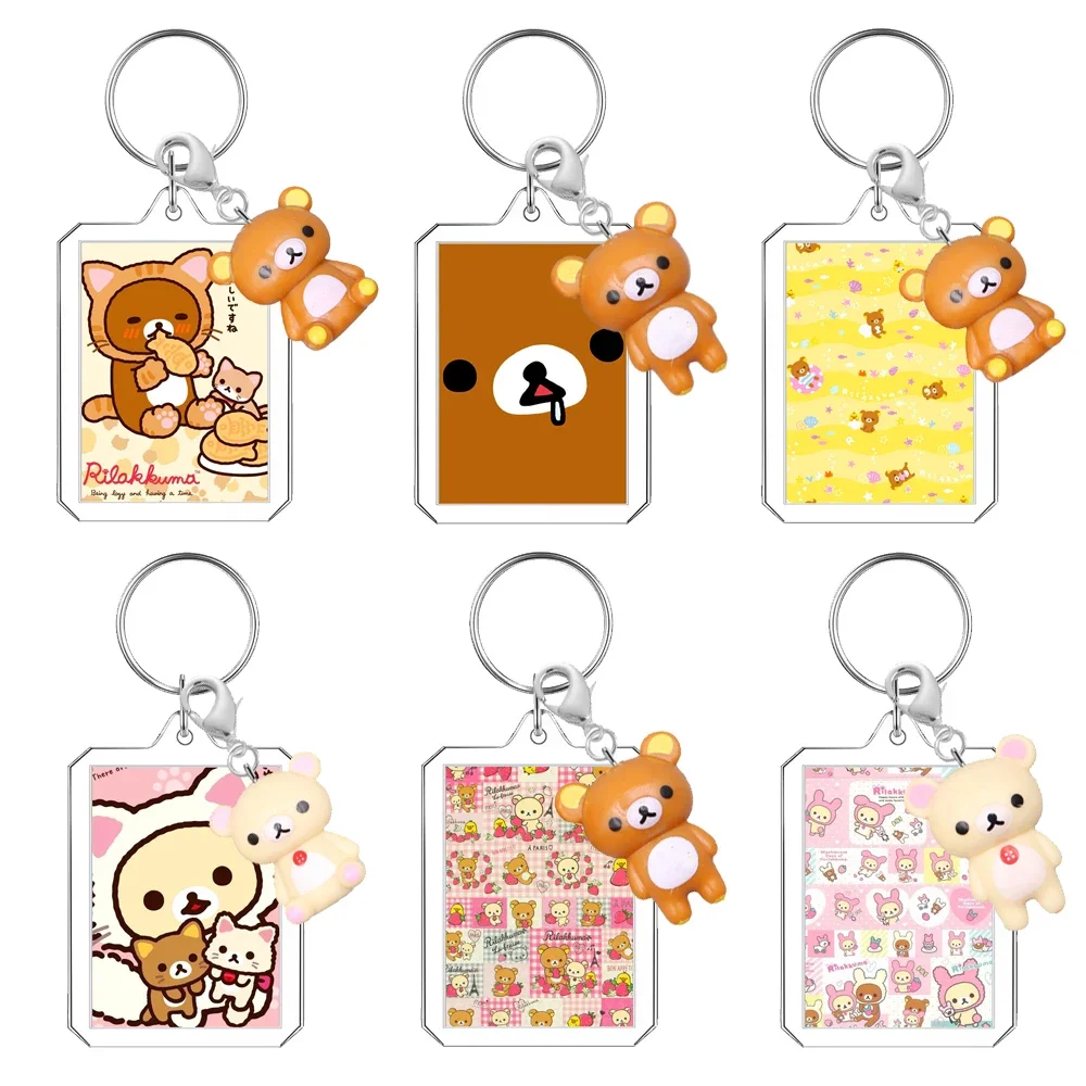 

Anime Cartoon Rilakkuma KeyChain Doll Transparent Acrylic Bear Bag Phone Case Water Cup KeyChain Decoration Gift