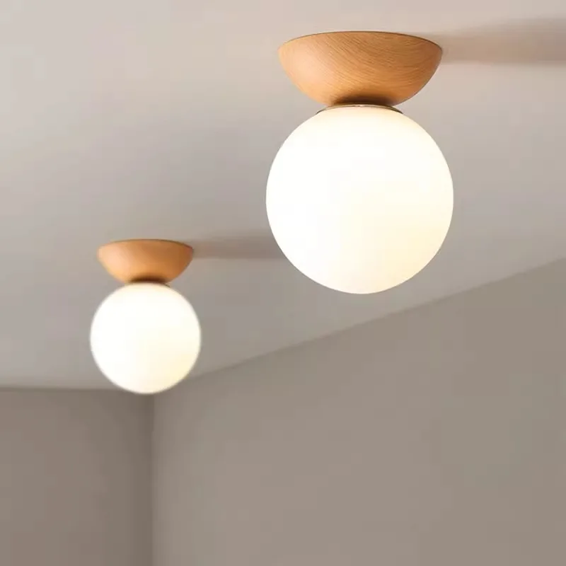 

Indoor LED Ceiling Lamp Modern Wood Grain Round Glass Ceiling Lights Chandelier Lighting for Aisle Stairs Balcony Light Fixture