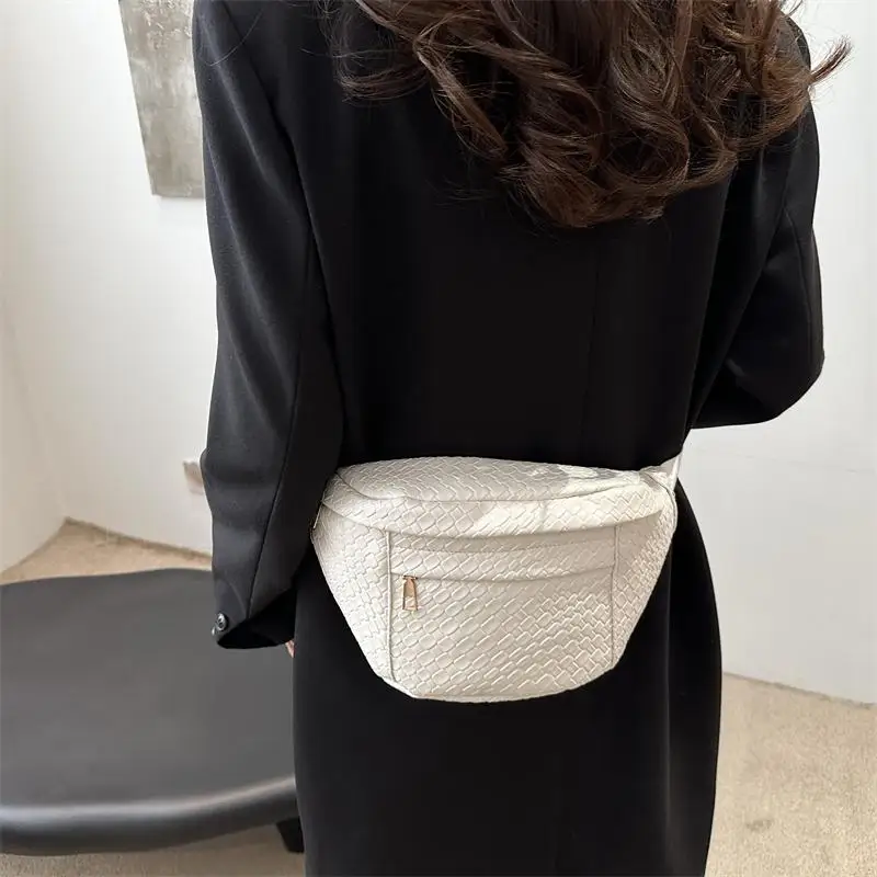 Men's Fashionable Woven Crossbody Bag Sporty Single Shoulder Student Waist Bag Casual Style Soft PU Leather Small Size
